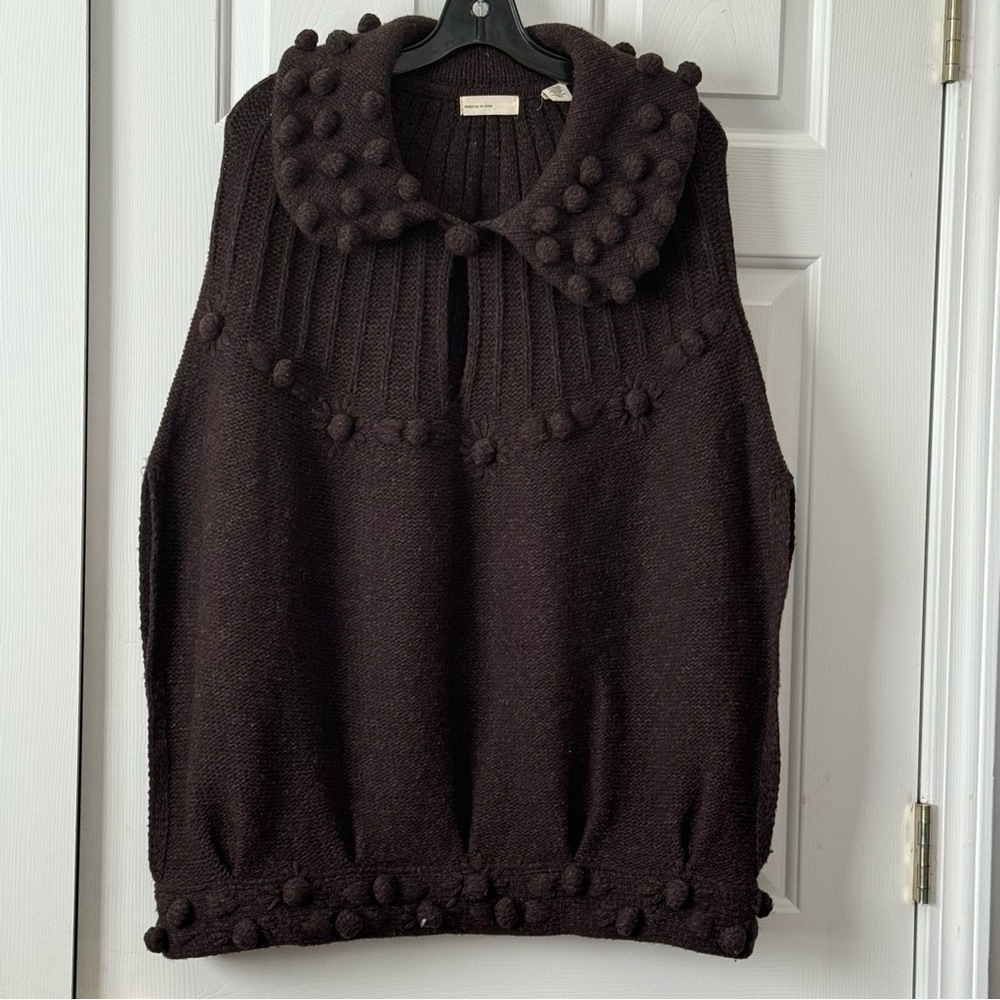 Anthropologie Dark Brown Pom-Pom Turtleneck Sweater Vest